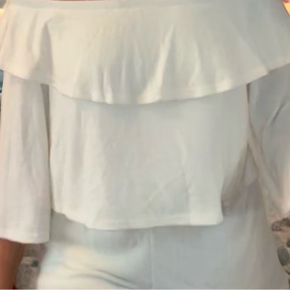 Sadie & Sage Hailee Tiered Off Shoulder 3/4 Sleeve White Beach Romper Large - Picture 4 of 6